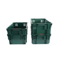 Panier de stockage empilable en plastique pour légumes et fruits, avec poignée métallique et design en maille, idéal pour la logistique agricole