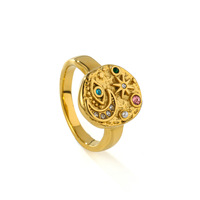 Bagues pour femmes en acier inoxydable couleur or 18 carats avec breloques étoile, lune et œil en zircone cubique colorée de haute qualité, bijoux célestes
