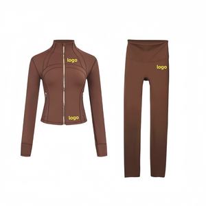 Özel Logo kadın spor takım elbise uzun kollu fermuarlı ceket yüksek bel pantolon spor Yoga seti sonbahar için - Product Image 2