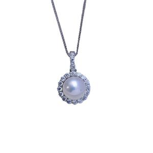 Collar con Colgante de Perla Redonda Blanca de Agua Dulce Wenchi de 9-10 mm para Mujer, Estilo Hoja de Plata S925, Delicado y Brillante, Hecho en China - Product Image 5