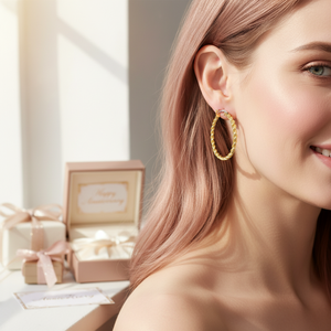 ELDARA Boucles d'oreilles pour femme en or rose 30 mm, hypoallergéniques, cadeau idéal - Product Image 3
