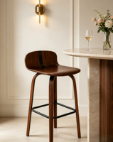 Chaise de bar en bois courbé en vente flash, tabouret de bar moderne en contreplaqué massif pour la maison, le café et le restaurant