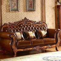 Design d'intérieur de luxe Antique Royal en bois sculpté haut Grain cuir salon canapé meubles
