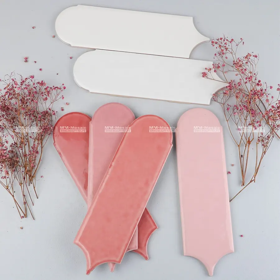 Neue Unregelmäßigen Feder Geformt Metro Glänzend Glasierte Keramik Rosa Fliesen Für Bad Küche Wand Backsplash Wohnzimmer