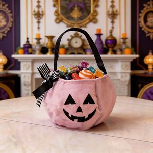 Sacs à bonbons d'Halloween en forme de <span class=keywords><strong>citrouille</strong></span>, paniers de bonbons pastel Jack-o'-lantern avec nœud en ruban, seaux à bonbons d'Halloween pour enfants - Product Image 4