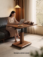 Table basse pliante en bois avec espace de rangement relevable, roulettes pivotantes, moderne, pour petit appartement, table d'appoint ovale pour salon CJ072