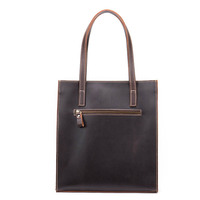 Sac à main rétro pour femme - 100% cuir de vachette pleine fleur véritable, cuir Crazy Horse, grand sac seau, fermeture éclair, imperméable