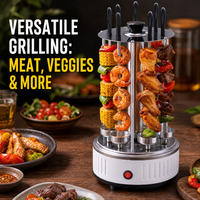 Gril BBQ Électrique Coréen Sans Fumée, Machine à Kebab Rotative Automatique d'Intérieur, Four Vertical à Brochettes pour Fêtes, en Métal