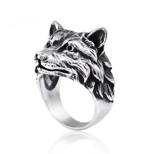Anello Retrò con Testa di <span class=keywords><strong>Lupo</strong></span>, Regalo Raffinato, Design Animale alla Moda per Uomo, Anello Esagerato Hip-hop dal Design Originale - Product Image 2