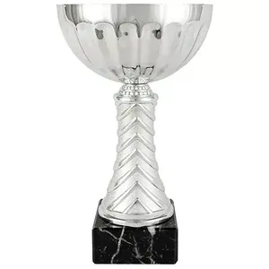 Coppa Sportiva Argentata con Dettagli a Spina di Pesce e Base in Marmo Nero - Product Image 1