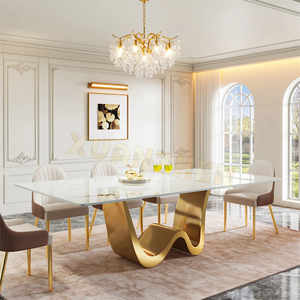 Meubles de salle à manger d'usine, nouveau design moderne, table à manger de luxe en pierre sinterisée et acier inoxydable doré, ensemble de tables à manger - Product Image 5