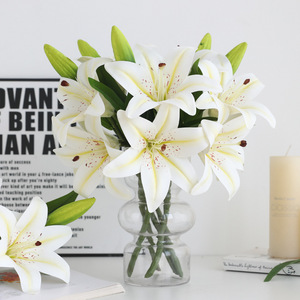 Ruiyu <b>Artificial</b> Lily <b>Bouquet</b> 3-Headed White Pink Silk Flower High Simulation Home Decor Wedding Props - Product Image 3