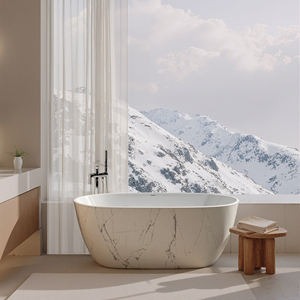 Baignoires à remous compatibles, baignoire portable en acrylique autoportante pour intérieur avec design veiné de marbre - Product Image 4