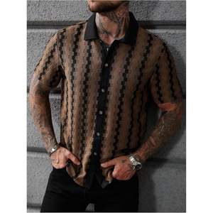 เสื้อเชิ้ตผู้ชายลำลองลายทางแขนสั้นคอปกระบายอากาศสำหรับฤดูร้อน - Product Image 1