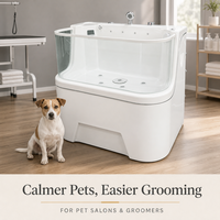 Baignoire de toilettage pour animaux en verre enveloppant, baignoire pour chien en acrylique avec jets d'eau massants et lumière LED pour salon d'animalerie