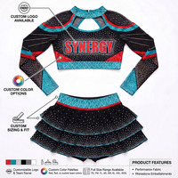 Uniforme de cheerleading sur mesure pour la compétition, haut court en strass et jupe à volants pour équipe de cheerleading