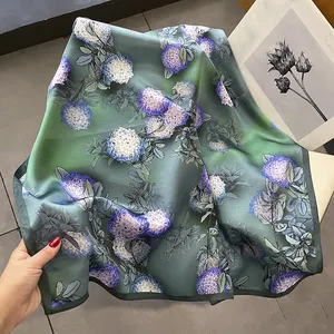 Spring Korean version of all simple flowers summer thin mulberry silk scarf Female thin all square scarf silk decoration