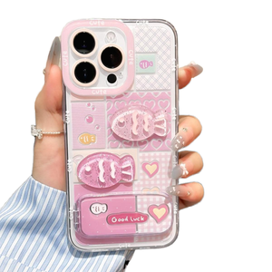 Funda de Teléfono de TPU y PC con Diseño de Corazón Brillante y Patrón de Pez Adorable para iPhone, a Prueba de Golpes, Tema de Amor de Dibujos Animados - Product Image 1