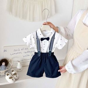 Tenue de gentleman pour tout-petits garçons : <span class=keywords><strong>chemise</strong></span> à manches courtes, short à bretelles et nœud <span class=keywords><strong>papillon</strong></span> pour anniversaire, mariage, fête ou tenue décontractée - Product Image 2