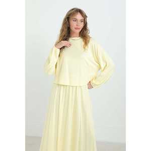 ชุดกระโปรงเอวยางยืดสำหรับผู้หญิง คอกลม ทรงหลวม ผ้าทอ ระบายอากาศได้ดี ชุดลำลองสำหรับใส่ทุกวัน สไตล์แฟชั่นเรียบง่าย - Product Image 1