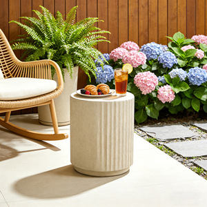 Cosiest Outdoor Side <b>Table</b> Cylinder MgO Patio End <b>Table</b> Lightweight Wave Design Round Plant Stand - Product Image 2