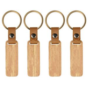 Porte-clés en bois vierges pour gravure et peinture avec sangle en cuir, porte-clés DIY en bois, étiquette de bagage, cadeau - Product Image 2