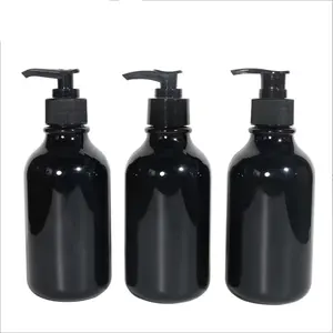 Low MOQ High End Schwarz Glänzend 300ml PET Flasche Körper lotion Dusch gel flasche Flüssig seifen flasche Lotion pumpe