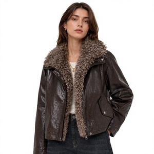 Women's Faux Leather Moto <b>Jacket</b> With Fur Trim Zipper Closure Winter Warm <b>Bomber</b> Coat Leather <b>Jacket</b> Winter Coat Women Clothes - Product Image 1