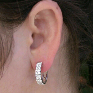 E4201 White Gold <b>Hoop</b> <b>Earrings</b> With Round Brilliant Cut Diamonds Channel Setting Women's Luxury <b>Fine</b> Jewelry - Product Image 5