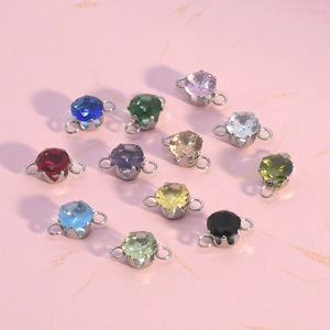 Crystal Zirconia Pendant 6mm Round Stainless Steel Prong Holder DIY Jewelry Accessories Charms for <b>Bracelet</b> Necklace - Product Image 1