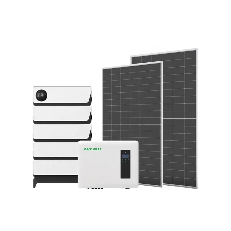 Offre Spéciale kits complets de système solaire hybride PV 5KW avec batterie au lithium de panneau solaire pleine puissance pour toit plat de tuile de maison à faible coût