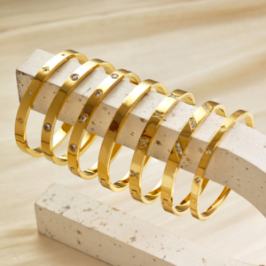 XIXI Collections Luxury Acier Inoxydable Ojos de acero inoxidable Zircon <span class=keywords><strong>Cuff</strong></span> 18K Chapado en oro Mujeres Joyería de moda Pulseras Brazalete - Product Image 2