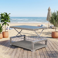 Table basse moderne OSMEN Laval à plateau relevable, plateau en verre, structure en aluminium, rotin, réglable en hauteur, mobilier d'extérieur
