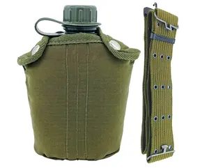 1夸脱便携式野营水瓶，带杯套和腰带，用于徒步野营登山塑料水壶
