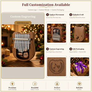 Mini Kalimba en bois en forme de tête d'ours, 2 en 1 (piano à pouces et boîte à musique), avec <span class=keywords><strong>clé</strong></span> Sankyo, sans piles, ensemble cadeau, OEM, vente en gros, personnalisable - Product Image 3
