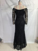 Robe de soirée sirène en cachemire noir, épaules dénudées, luxe léger, élégante, pour l'été, pour les banquets et les événements mondains