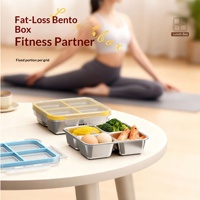 Boîte à lunch carrée en acier inoxydable 304, compatible micro-ondes, pour réduire la graisse et contrôler les portions, avec 4 compartiments, assiette anti-fuite, pour le stockage des aliments