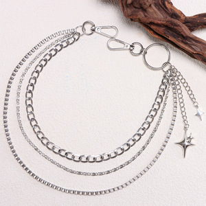 Cadena de cintura unisex estilo punk de aleación de zinc con diseño de estrella de varias capas y doble anillo para uso diario. - Product Image 4
