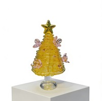 Nouveau modèle d'arbre de Noël en verre avec petites fleurs, ornement artisanal en verre