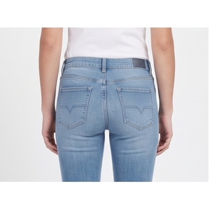 Jeans de Cintura Alta para Mujer, Corte Ajustado, Lavado a la Piedra, Estilo Casual, Azul Claro - Product Image 4