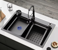 Évier de cuisine carré en acier inoxydable 29,5 x 17,7 pouces, design moderne, écologique, multifonctionnel, avec robinet Nano One