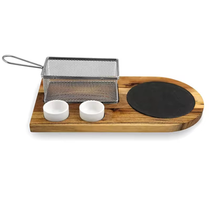 Ensemble de planche à hamburger rectangulaire en bois d'acacia avec <span class=keywords><strong>panier</strong></span> à frites et porte-sauce Planche à charcuterie - Product Image 1