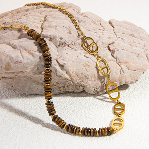 Natural Stone Necklace Geometric Design 18K Gold Plated <b>Titanium</b> Steel Clavicle <b>Chain</b> For Women Party Fashion - Product Image 2