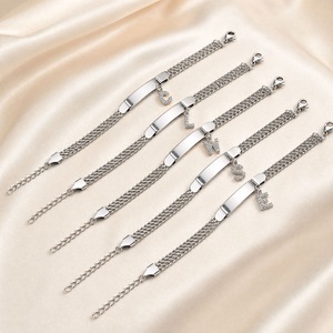 Engravable Stainless Steel Curved Bar CZ Bracelet, Personalized Kids <b>Birthday</b> Gift, Parent-Child Matching Family Bracelets - Product Image 1