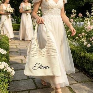 Personalized Crochet Polyester Tote <b>Bag</b> <b>Bridesmaid</b> <b>Gift</b> Knitted Beach Embroidered Name Bachelorette Party Summer Shoulder <b>Bag</b> - Product Image 4