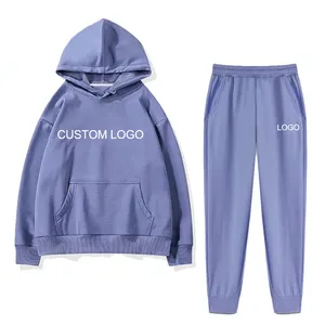Özel logo ağır erkek büyük boy streetwear pamuk düz boş fransız terry kalın unisex sweatpants ve hoodie seti