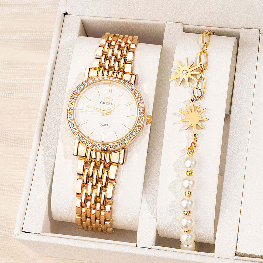 NW1401 gelang jam tangan baja tahan karat wanita, hadiah mewah berlapis  emas baja tahan karat modis berbeda