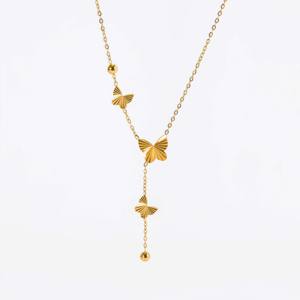 1PC Women's Stainless Steel 18K Gold Plated 3D <b>Butterfly</b> Tassel Statement Necklace-Trendy <b>Bead</b> Design Versatile Fashion Gift - Product Image 1