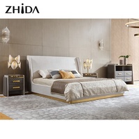 Zhida Neuerscheinung Hochwertiges Schlafzimmermöbel-Set zum Großhandelspreis Modernes Kingsize-Stoffbett mit Großem Kopfteil für Villen