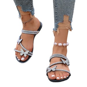 New Women Butterfly Rhinestone <b>Slide</b> Sandals <b>Slip</b> On Flat Casual Summer Outdoor Beach Fashion Footwear - Product Image 5